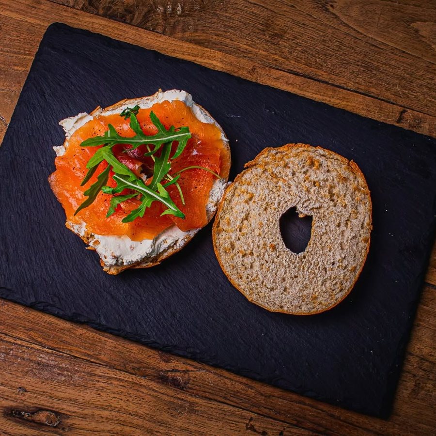 Lox and cream cheese bagel